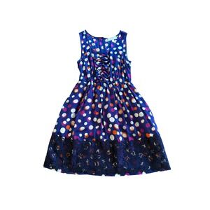 Moulinette Soeurs Anthropologie 100% Silk Polka Dot Fit‎ Flare Dress Lace Hem 0